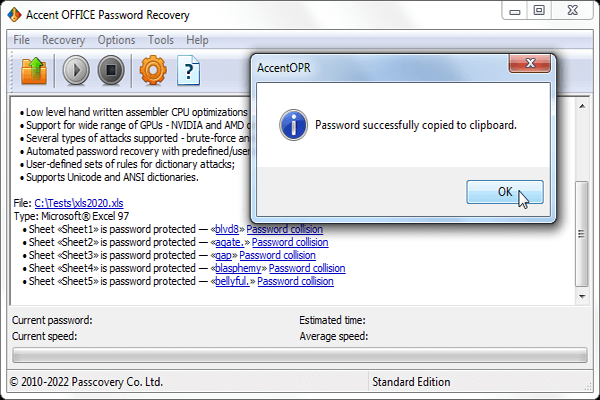 Accent Excel Password Recoveryͼ2